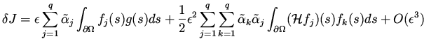 $\displaystyle \delta J = \epsilon \sum _{j=1}^q \tilde\alpha _j \int _{\partial...
...e \alpha _j\int _{\partial \Omega} ({\cal H} f_j)(s) f_k(s) ds + O(\epsilon ^3)$