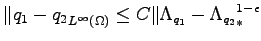 $\displaystyle \Vert {q_1 - q_2}_{L^{\infty} (\Omega)} \leq C \Vert {\Lambda_{q_1}-
\Lambda_{q_2} }_* ^{ 1 - \epsilon}$