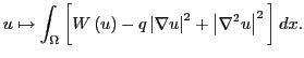 $\displaystyle u\mapsto\int_{\Omega}\bigg[W\left( u\right) -q\left\vert \nabla u\right\vert
^{2}+\left\vert \nabla^{2}u\right\vert ^{2}\bigg]\,dx.
$