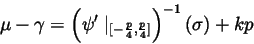 \begin{displaymath}\mu -\gamma =\left( \psi ^{\prime }\mid _{[-\frac p4,\frac p4]}\right)
^{-1}(\sigma )+kp
\end{displaymath}