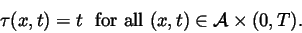 \begin{displaymath}\tau (x,t)=t\ \ {\rm for\ all }\ (x,t) \in \mathcal{A}\times (0,T).
\end{displaymath}