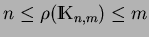 $n \le \rho(\hbox{I\kern-.25em\hbox{K}}_{n,m}) \le m$