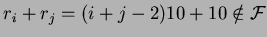 $ r_i+r_j
=(i+j-2)10+10 \notin {\cal {F}}$