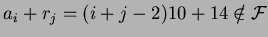 $a_i+r_j= (i+j-2)10+14 \notin
{\cal {F}}$
