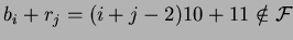 $b_i+r_j=(i+j-2)10+11
\notin \cal F$