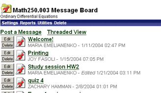 This picture shows a screenshot of the Math250 Message Board
