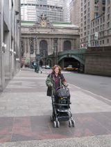 Monica pushing Ariella in NYC, April 6, 2002