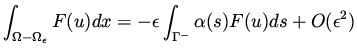 $\displaystyle \int _{\Omega - \Omega _\epsilon } F(u) dx = - \epsilon \int _{\Gamma ^{-} } \alpha (s) F(u) ds + O(\epsilon ^2)$