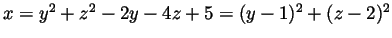 $x=y^2+z^2-2y-4z+5=(y-1)^2+(z-2)^2$
